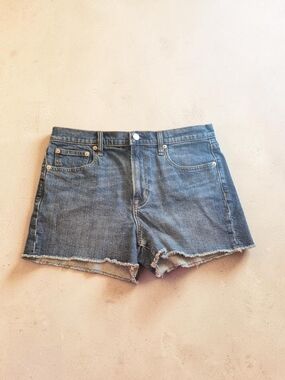 Women's Dark Blue Denim Cutoff Shorts with Frayed Hem